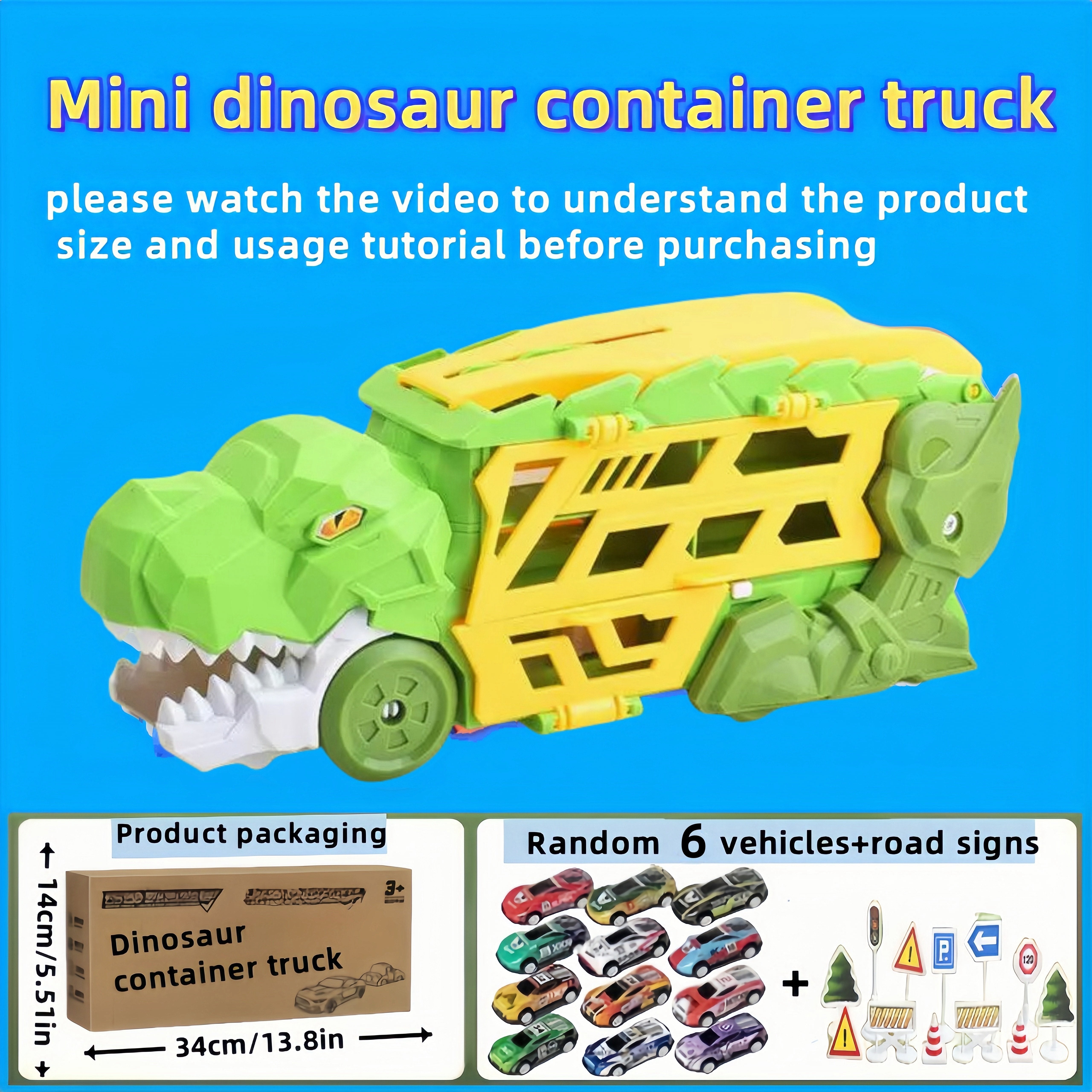 Dinosaurus Transporter Truck met Vouwbare Racebaan & Legering Auto's | Wind-Aangedreven Dino Vrachtwagen | Perfect Cadeau voor Kinderen 3-7 | Blauw & Groen | Educatief Speelgoed