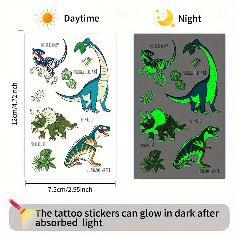 Lumineuze Dinosaurus Tatoeages | Gloeien in het Donker, Waterdichte Verjaardags- en Halloween Tatoeages