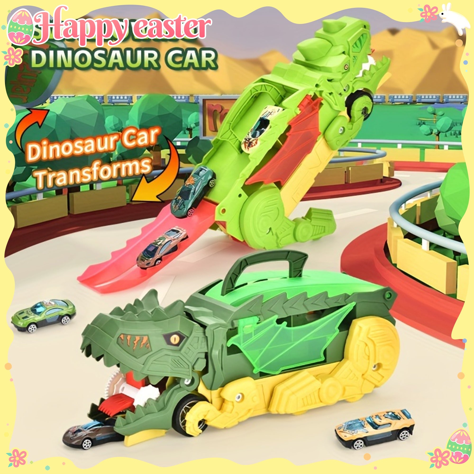 Dinosaurus Truck Speelset | T-Rex Auto Eet Speelgoed met 6 Mini Auto's | Metaal en Kunststof | Verjaardag, Halloween of Kerstcadeau