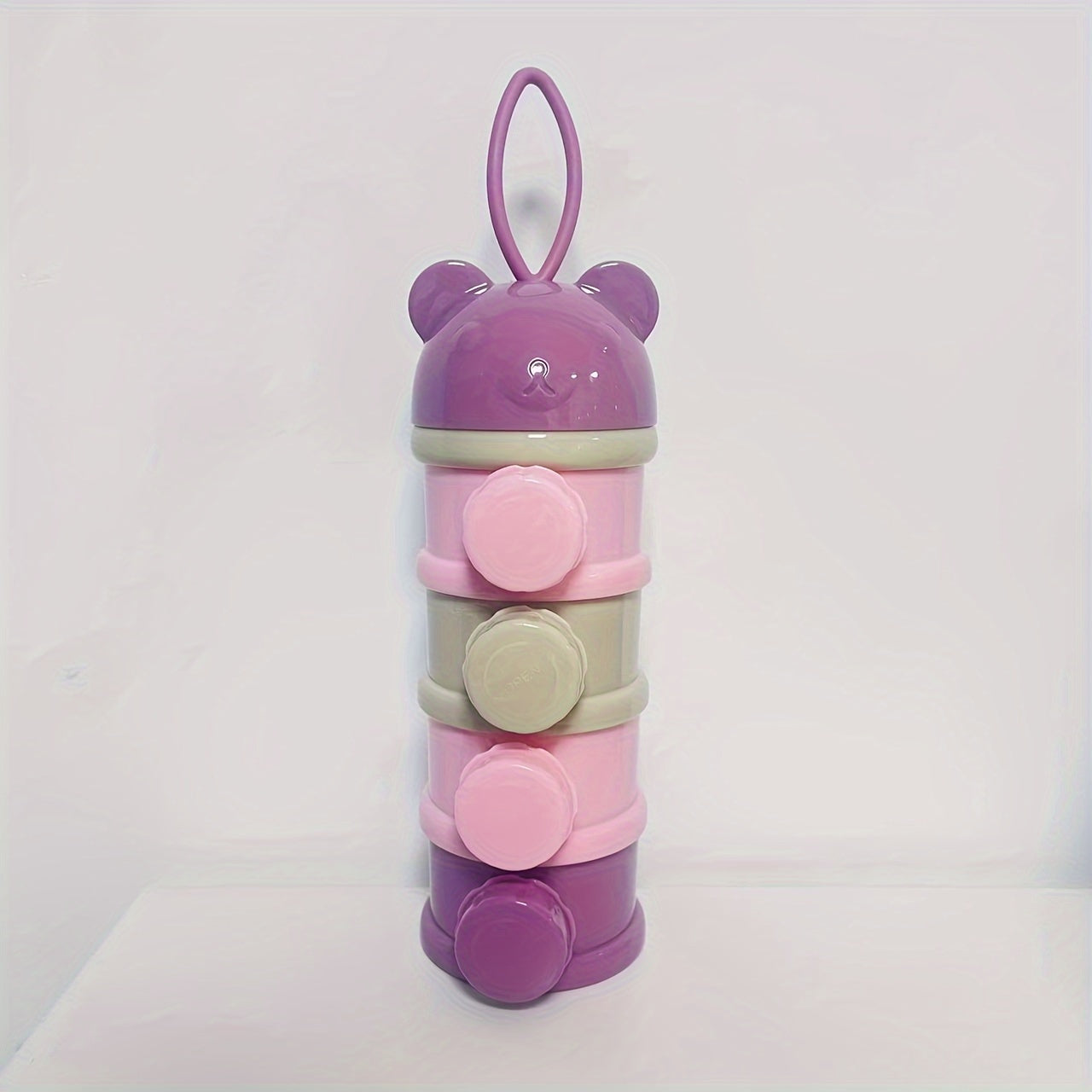 Vierlaagse Draagbare Container met Cartoon Beer Ontwerp | Melk- en Snackcontainer voor Reizende Baby's