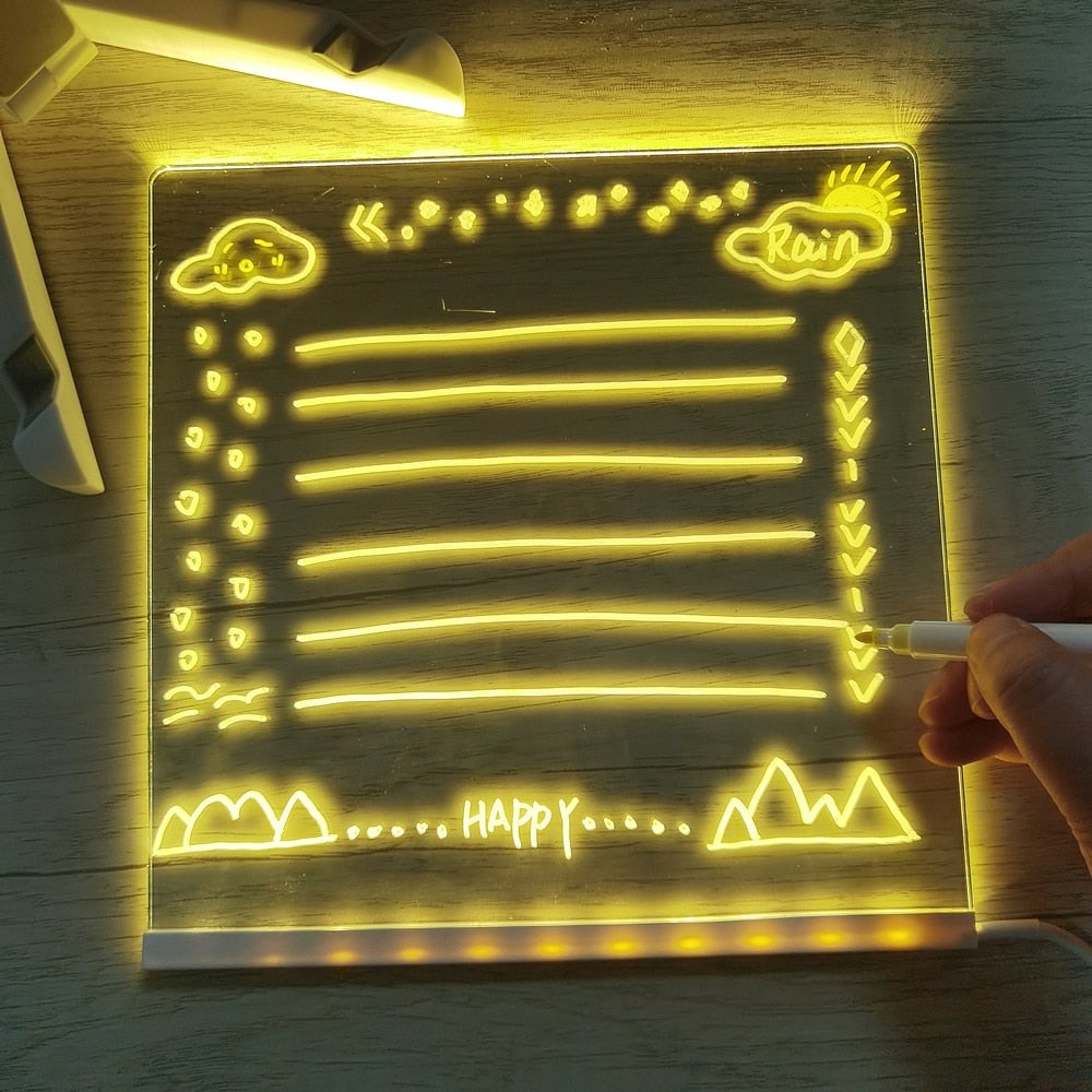 LED notitiebord met kleuren | Helder acryl droog uitwisbord met licht Voor kinderen en volwassenen