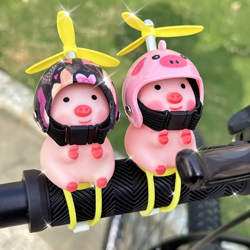 2 Stuks Varken Fietsaccessoires | Stuurdecoratie met Propeller en Helm