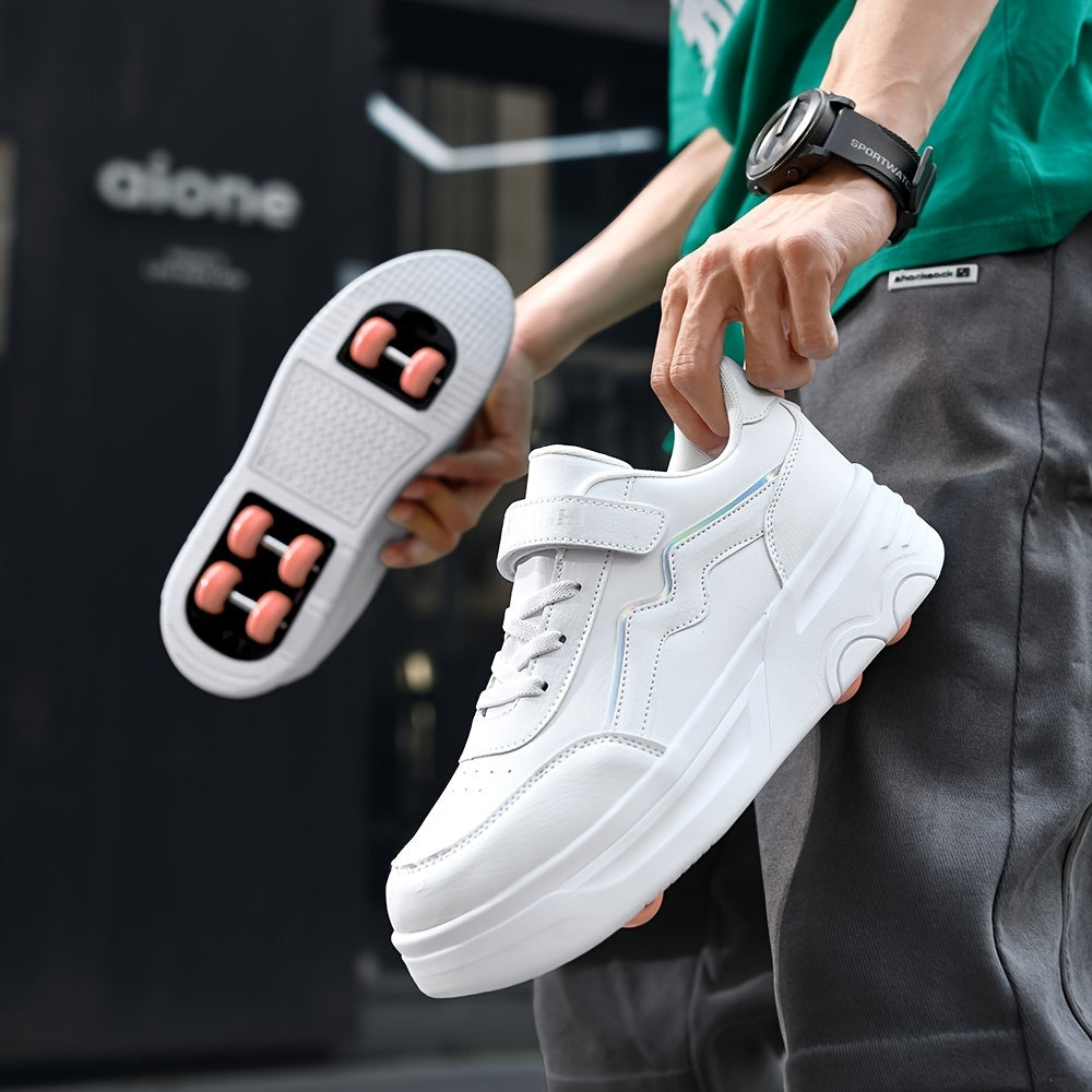 Coole Rolschaats Schoenen voor Kinderen en Tieners (t/m 14 Jaar) - Zwart/Wit Retro Sneakers met 6 Wieltjes - Unisex Sportschoenen voor Jongens en Meisjes