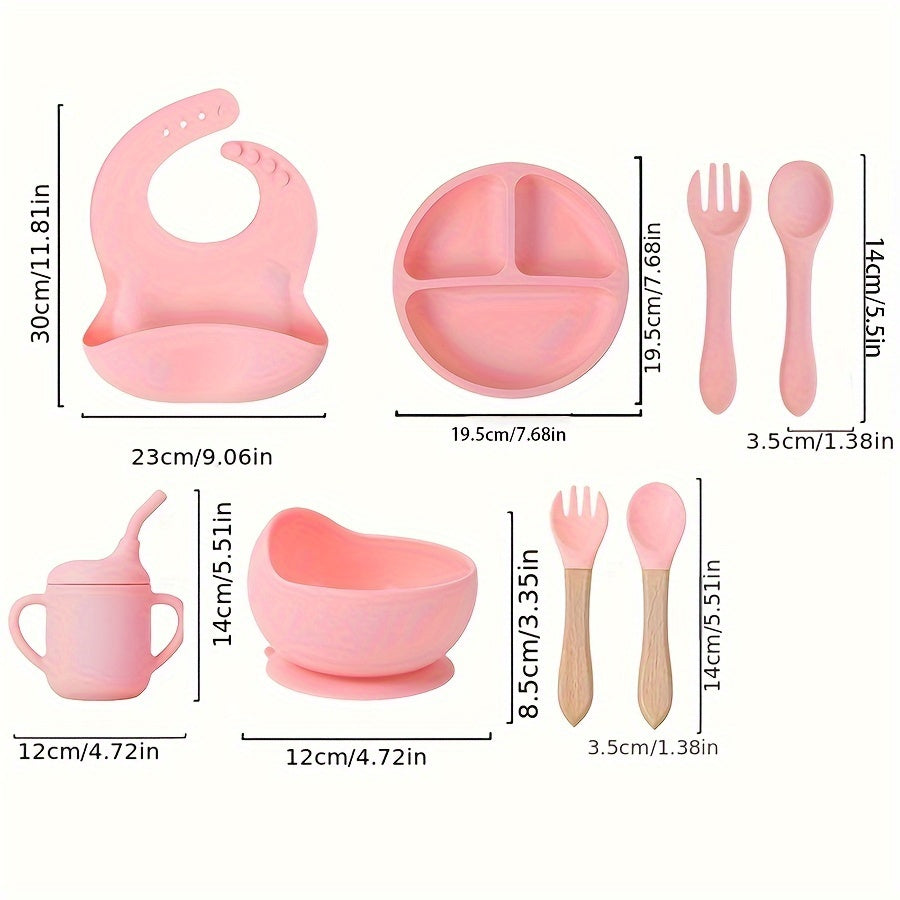 Silicone Baby Eetset | Magnetron- & Ovenbestendig | Voor 0-3 Jaar | Inclusief Zuigplaat, Kom, Bestek, Verstelbare Slab & Snackbeker