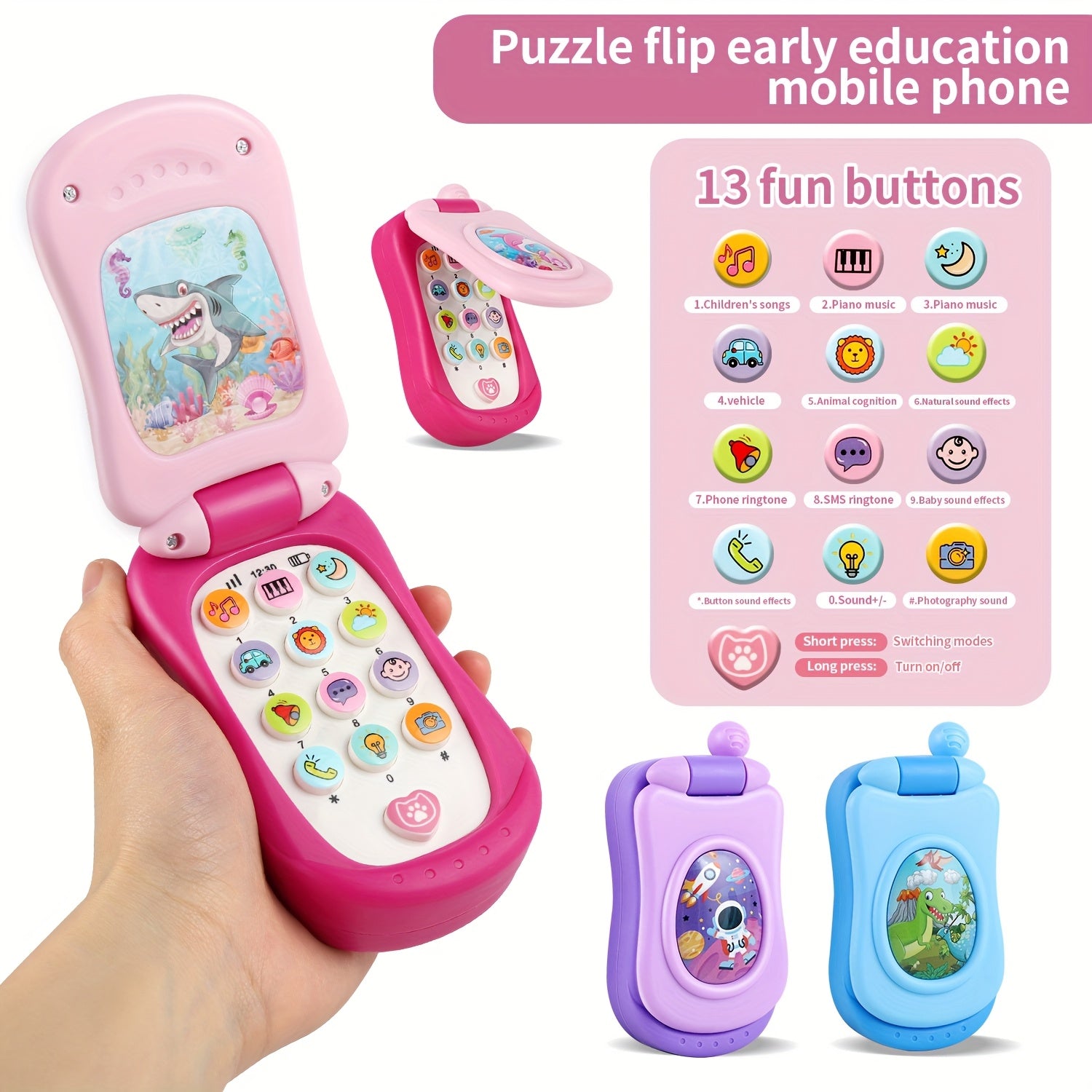 Muzikale Cartoon Flip Telefoon | Interactief Speelgoed voor Jongens & Meisjes, Perfect Cadeau