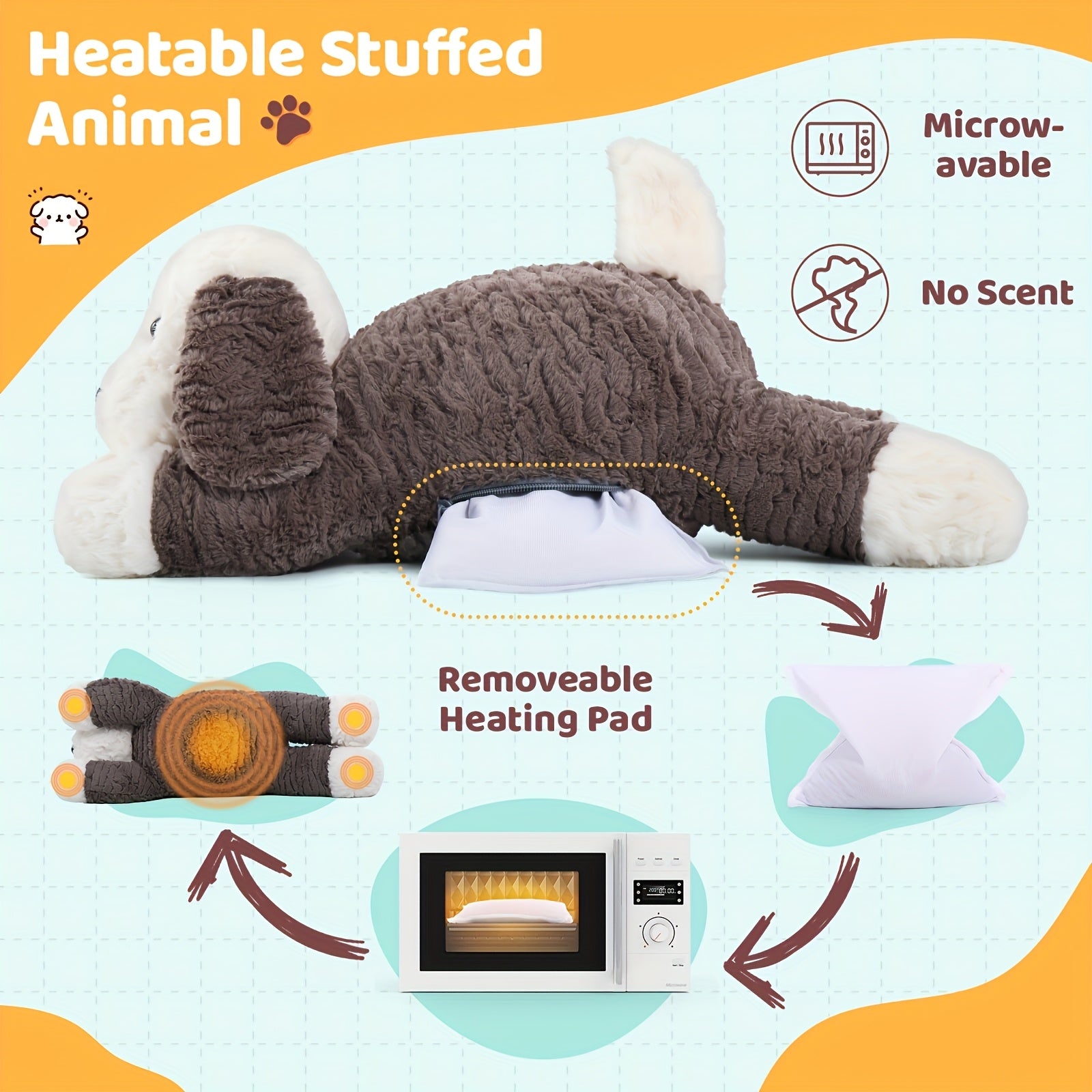 Verzwaard Knuffelhondje – 1,8 kg Warmteknuffel met Magnetronparels | Verwarmbare Comfort Hondenspeelgoed voor Kinderen & Volwassenen, Zonder Geur, Zachte 3D-Ogen