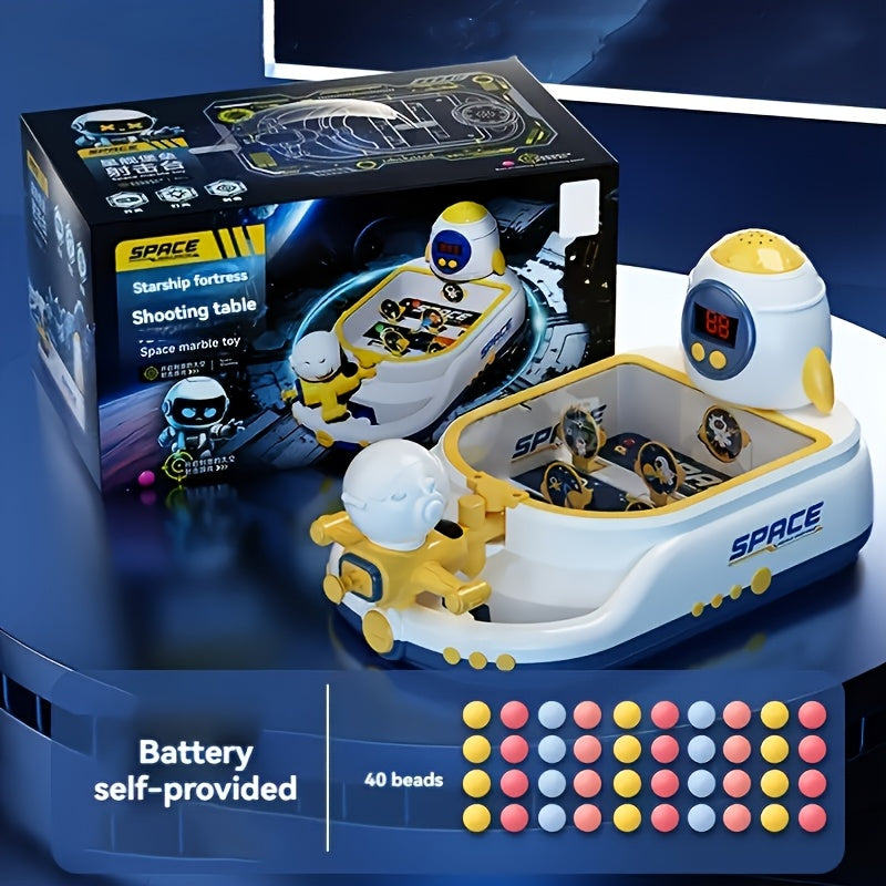 Knikkerschietspel console | Puzzelspel, interactieve desktop met obstakels, doelen schieten, scorebord, licht |en geluidseffecten, ruimteavontuur schiettafel.