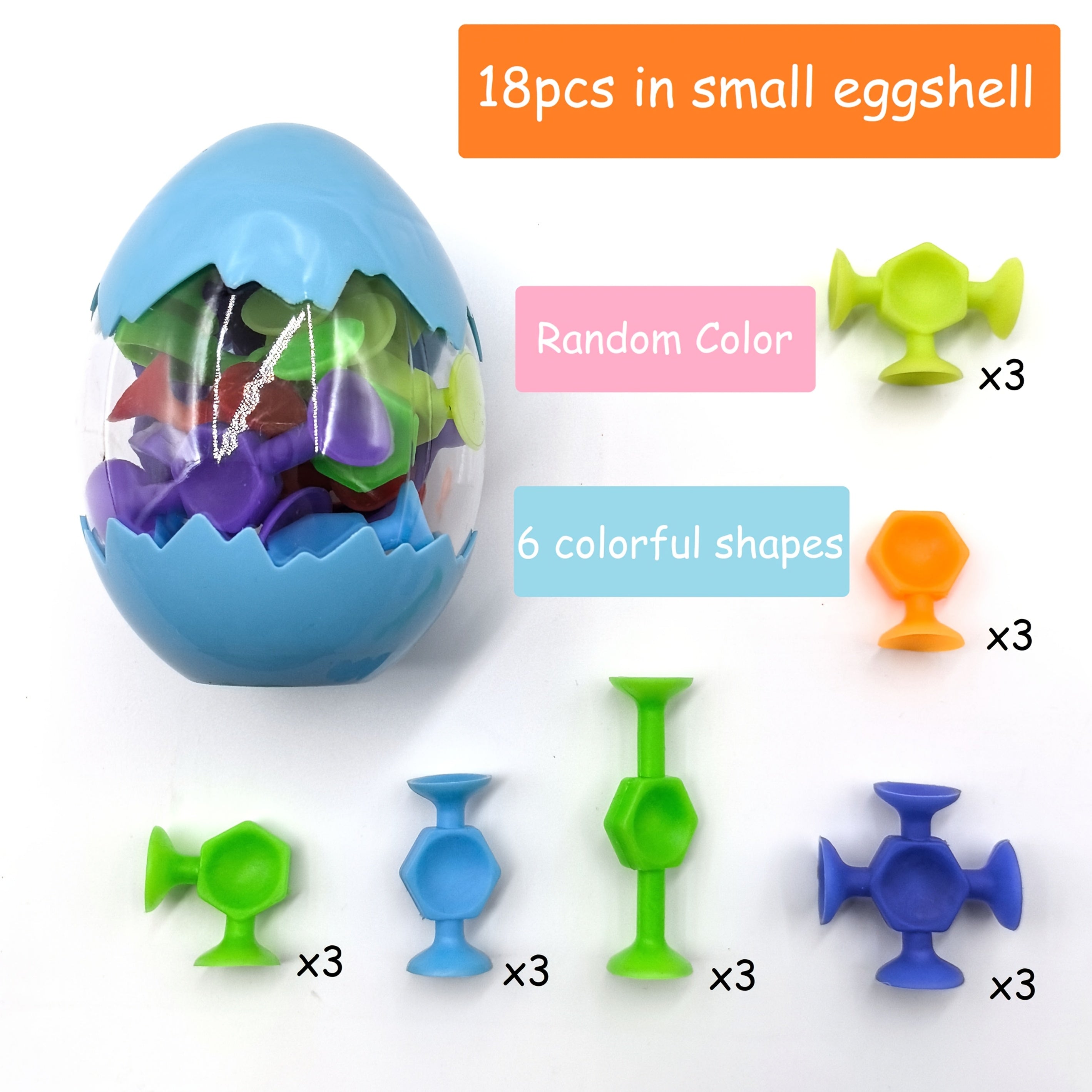 Zuignap Speelset met 18/48 Stuks | Zachte Siliconen Bouwblokken in Eierdoos, Sensorisch Fidget Speelgoed, Ideaal voor Reizen & Vakantie