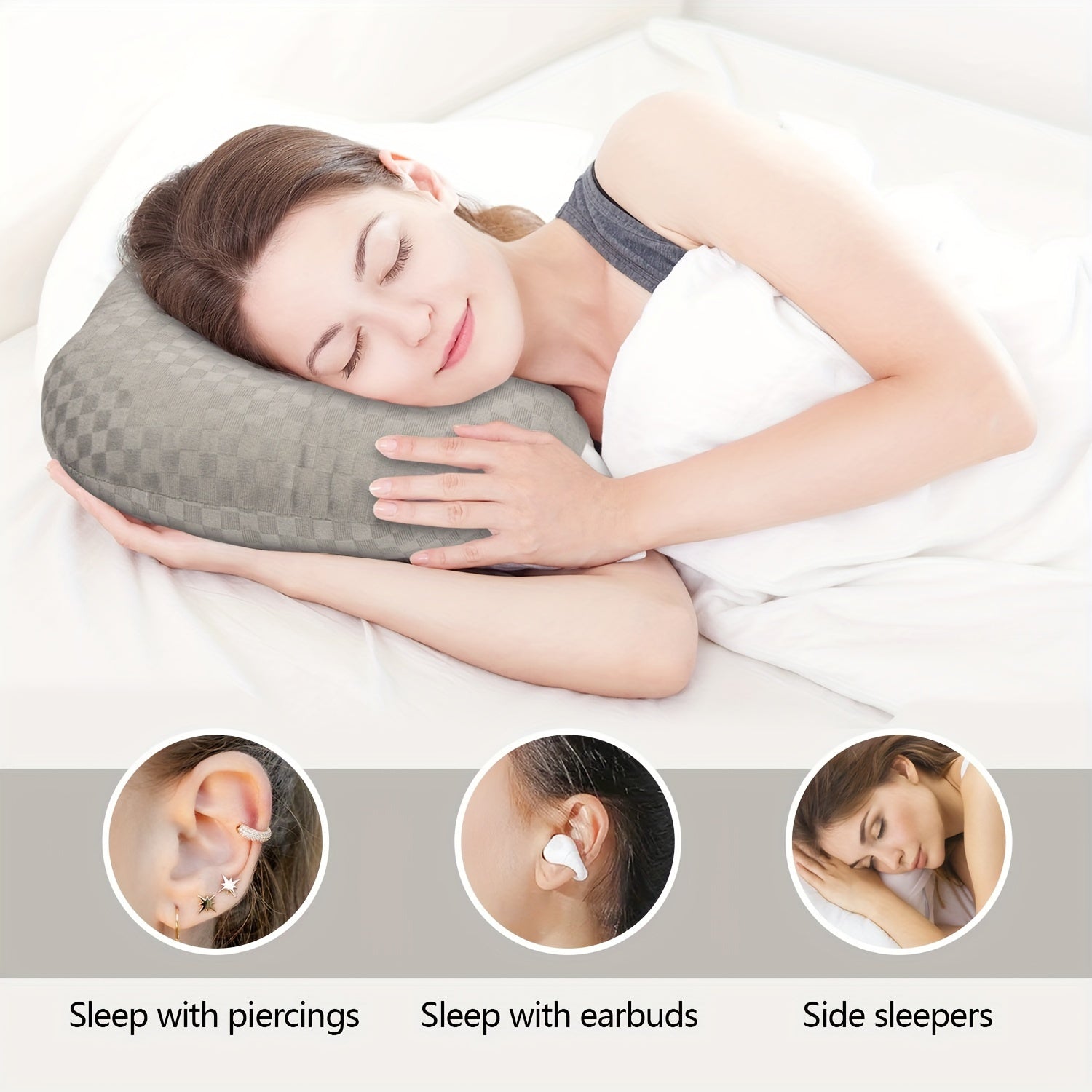 Hypoallergeen Zijslaapkussen met Oorgat - Zacht, Wasbaar, Voor Oorpijn, Grijs