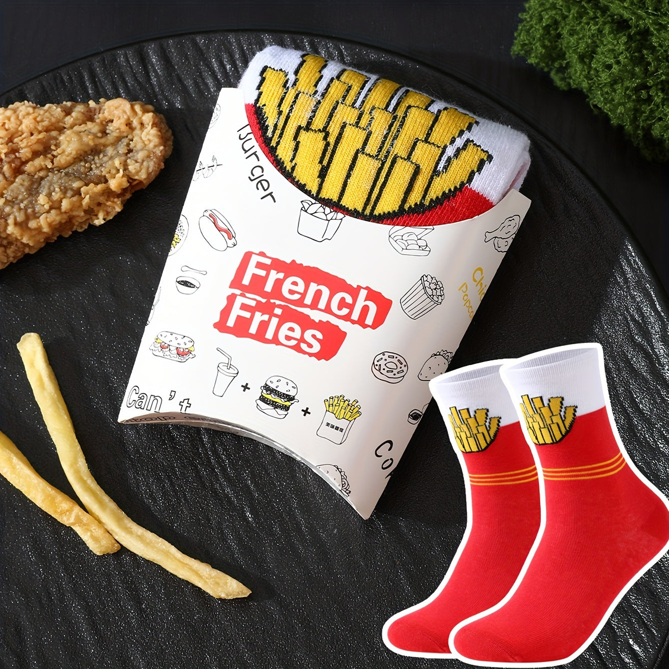 Heren Sokken met Franse Friet Print – Comfortabel, Ademend en Creatief Cadeau
