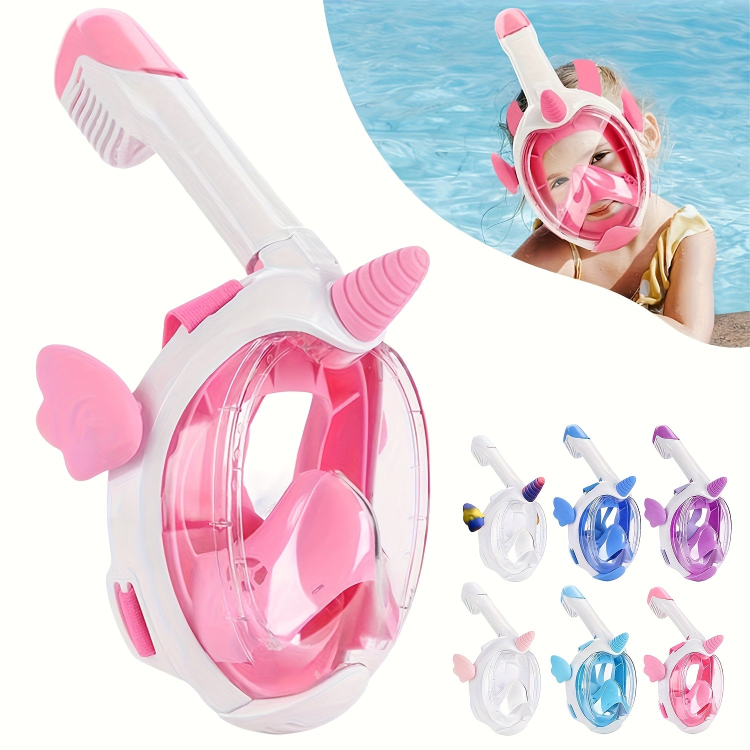 Full Face Snorkelmasker voor Kinderen - 180° Panoramisch Duikmasker met Cartoon Design voor Jongens en Meisjes - Zwem- en Duikbril Speelgoed