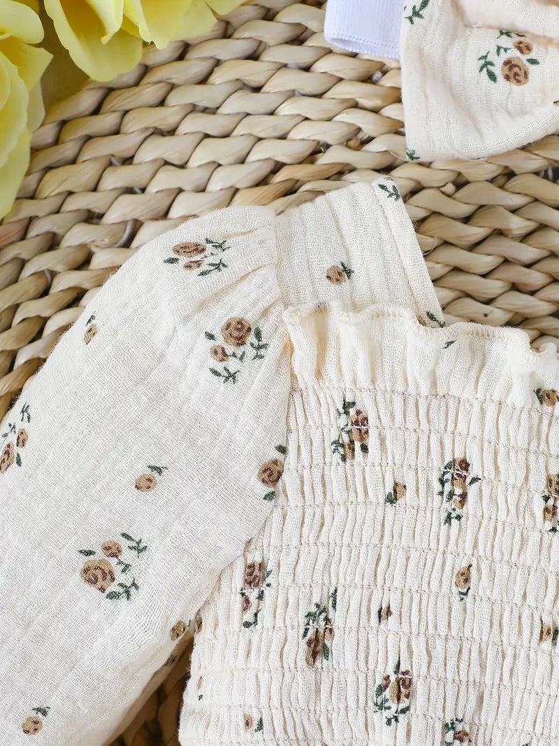 Baby Meisje Prinsessen Jumpsuit | 100% Katoenen Bloemenprint Romper met Ruches en Strik