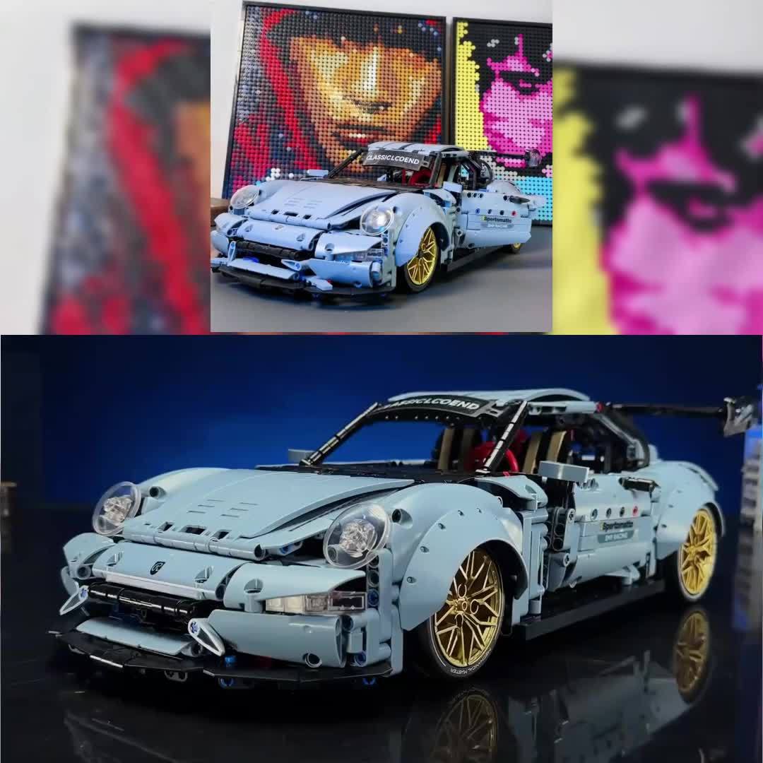 2100-delige blauwe raceauto bouwset - Compatibel met grote merken, ideaal voor volwassenen als cadeau voor Kerstmis, Halloween of verjaardagen.