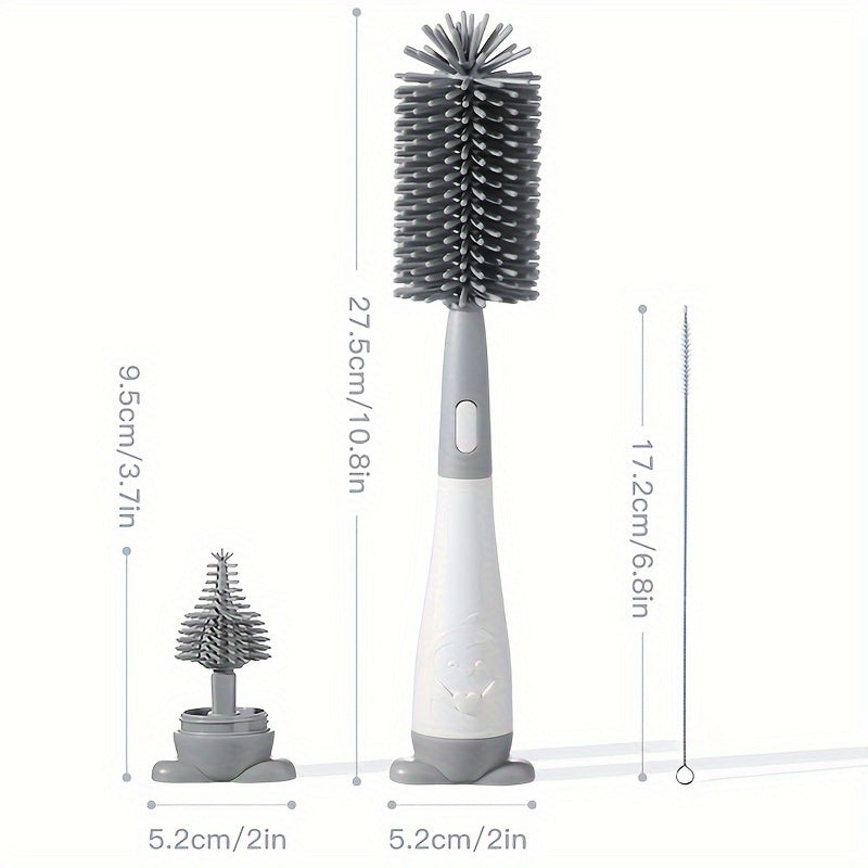 Pinguïn siliconen flessenborstelset | Borstel voor speen en rietjesflessen, reiniger voor bekers
