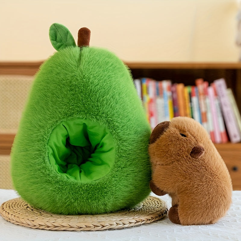 Knuffel Dier Capybara Avocado | Schattige Capybara Pop met Cadeau Sierkussen | Zacht Pluche Speelgoed voor Kinderen en Verzamelaar