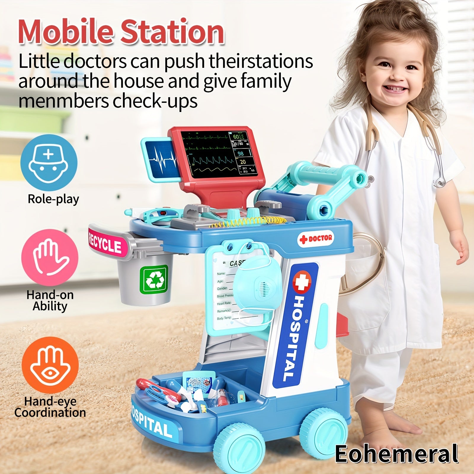 Medische Trolley - Dokter Speelset met Gesimuleerde Tafel, Behandeling & Injectie - Voor Kinderen - Educatief Cadeau voor Verjaardagen