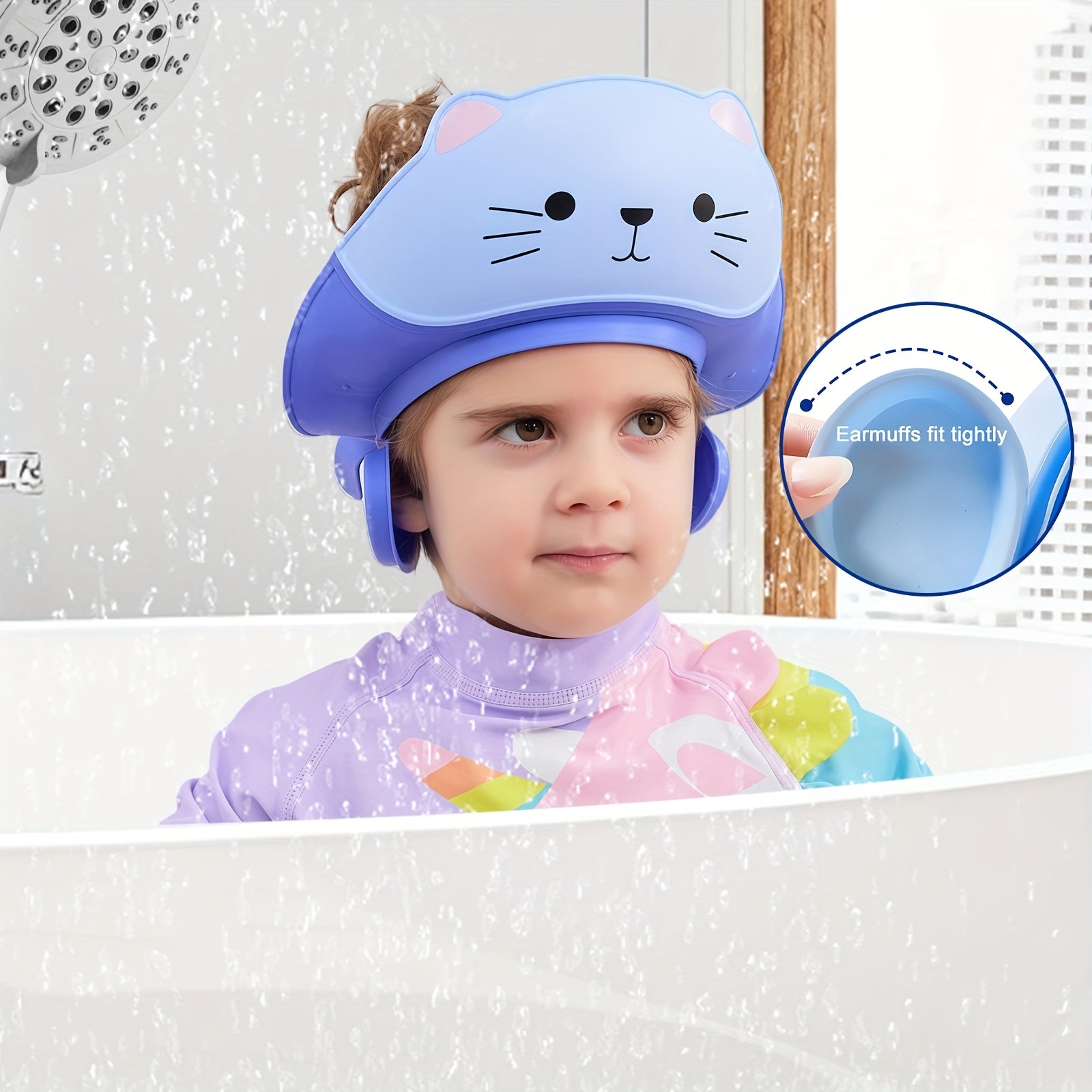 Verstelbare Douchemuts voor Baby en Kinderen - Badmuts met Kat Thema voor Jongens en Meisjes - Oog- en Oorbescherming tijdens Haarwassen voor Peuters