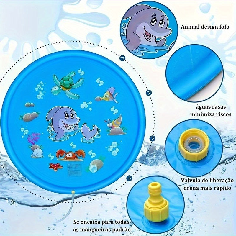 XL Watersproeier Mat 2025 met Zeeleven Thema – 170 cm Opvouwbaar Opblaasbaar Waterkussen voor Kinderen & Huisdieren | Zomerplezier met Schildpadden, Vissen & Zeepaardjes