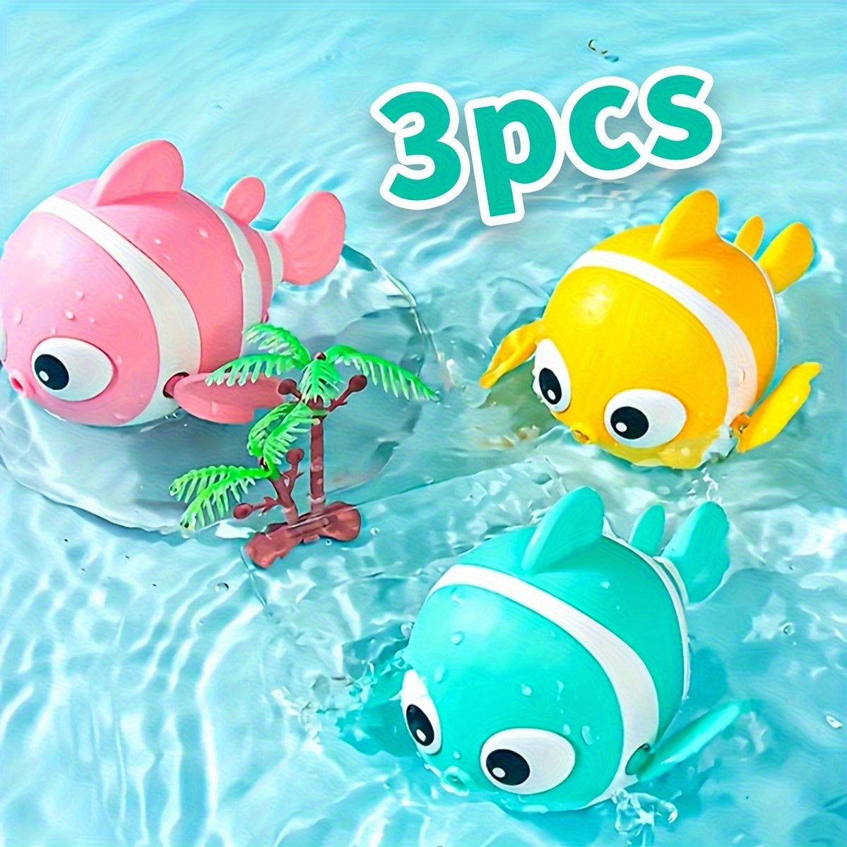 3 Stuks Water Speelgoed Clownvis – Opwindbaar Badspeelgoed voor Binnen & Buiten, Cadeau voor Kinderen