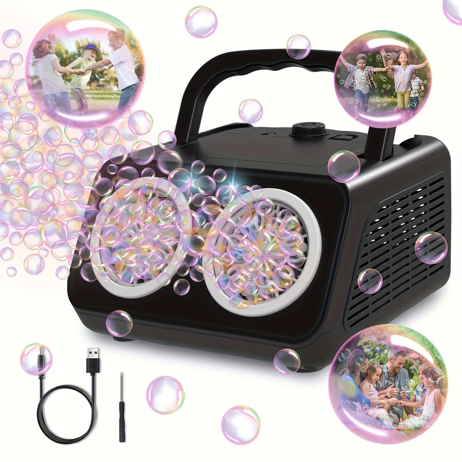 Automatische Bellenmachine met Dubbele Ventilator – Meer dan 20.000 Bubbels per Minuut | Elektrische Bubbelmachine voor Kinderen & Peuters, Werkt op Batterij of Stekker, Inclusief 10x Bubbeloplossing