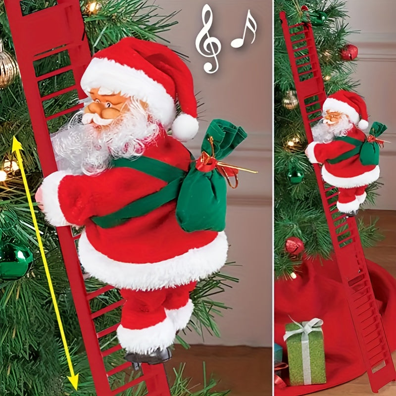 Klimmende Muzikale Kerstman met Cadeauzak - Perfecte Decoratie voor Kerstbomen & Feesten