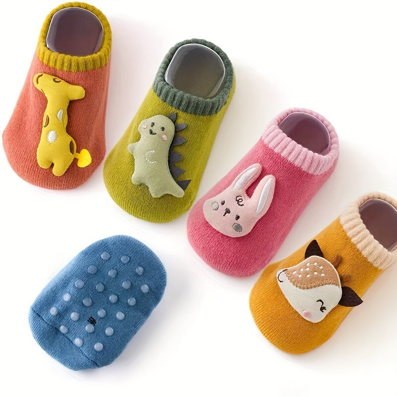 3 Paar Baby Jongens Cartoon Dieren Dino Decor Onderkant Rubberen Antislip Sportsokken | Comfortabele, Ademend Zachte Sokken voor Baby's