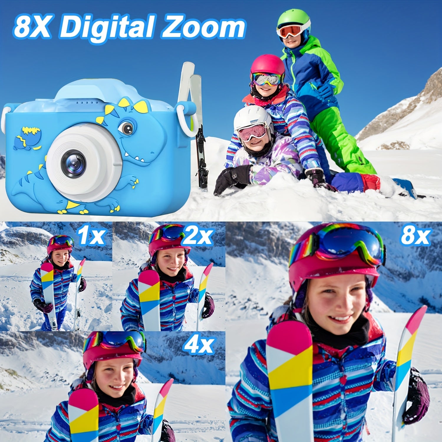 Digitale Kindercamera HD | Voor- & Achterlens, USB Oplaadbaar – Dino Design 3-12 Jaar