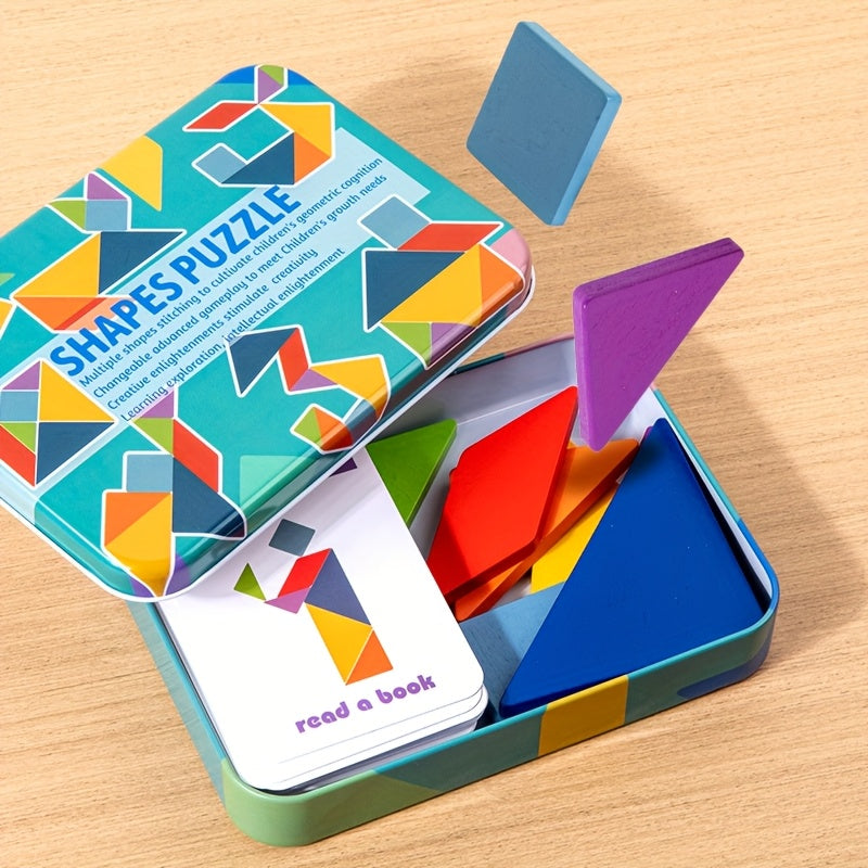 Houten Tangram Puzzel | Kleurrijk Educatief Meetkundespel | Halloween/Kerst/Thanksgiving Cadeau