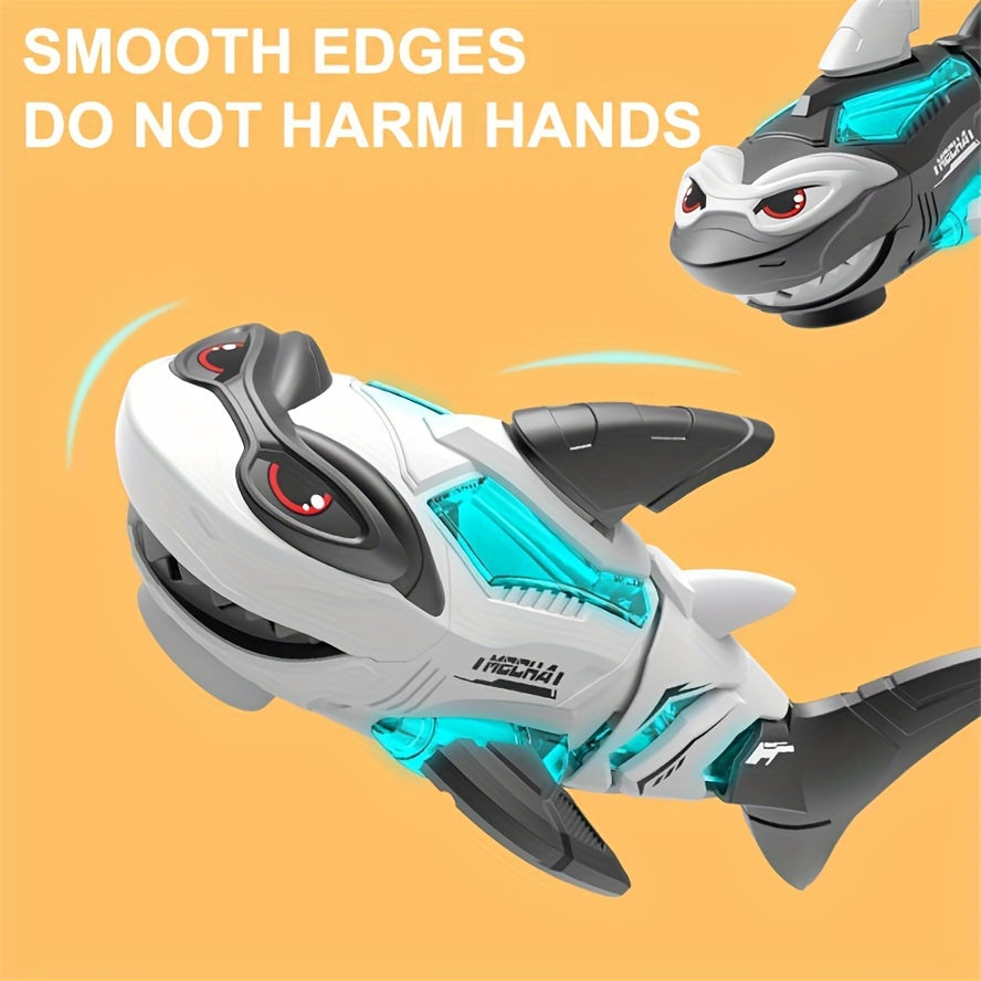 Interactief Mechanisch Haai Speelgoed met Articuleerbare Staart en Mond, LED Lichten en Dynamische Muziek - Duurzaam Plastic, Tweekleurig (Wit en Grijs), Geschikt voor Kinderen van 3 Jaar en Oudere