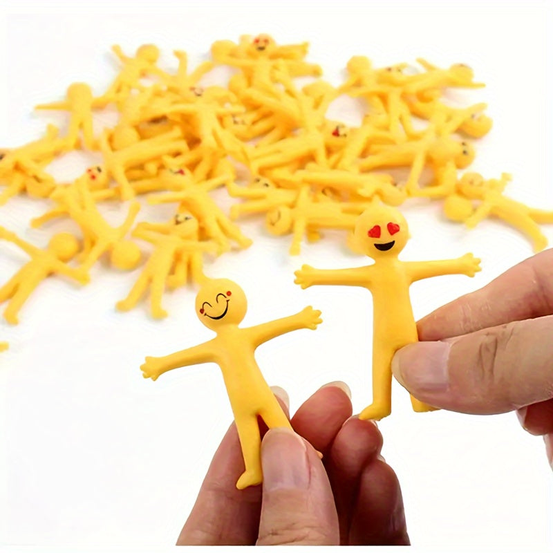25x Gele Rekbare Poppetjes | Vrolijke Gezichten | Zacht Rubber | Vouwbaar voor Feestdecoraties