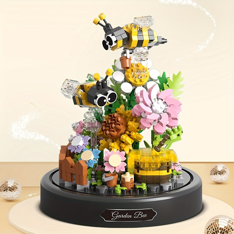 588pcs With Dust Cover Garden Bee Flowers Sweet Talk Creative Building Blocks Decoration Toy, Fun Building Blocks, Interlocking Building Block, Holiday Gift halloween, christmas gift