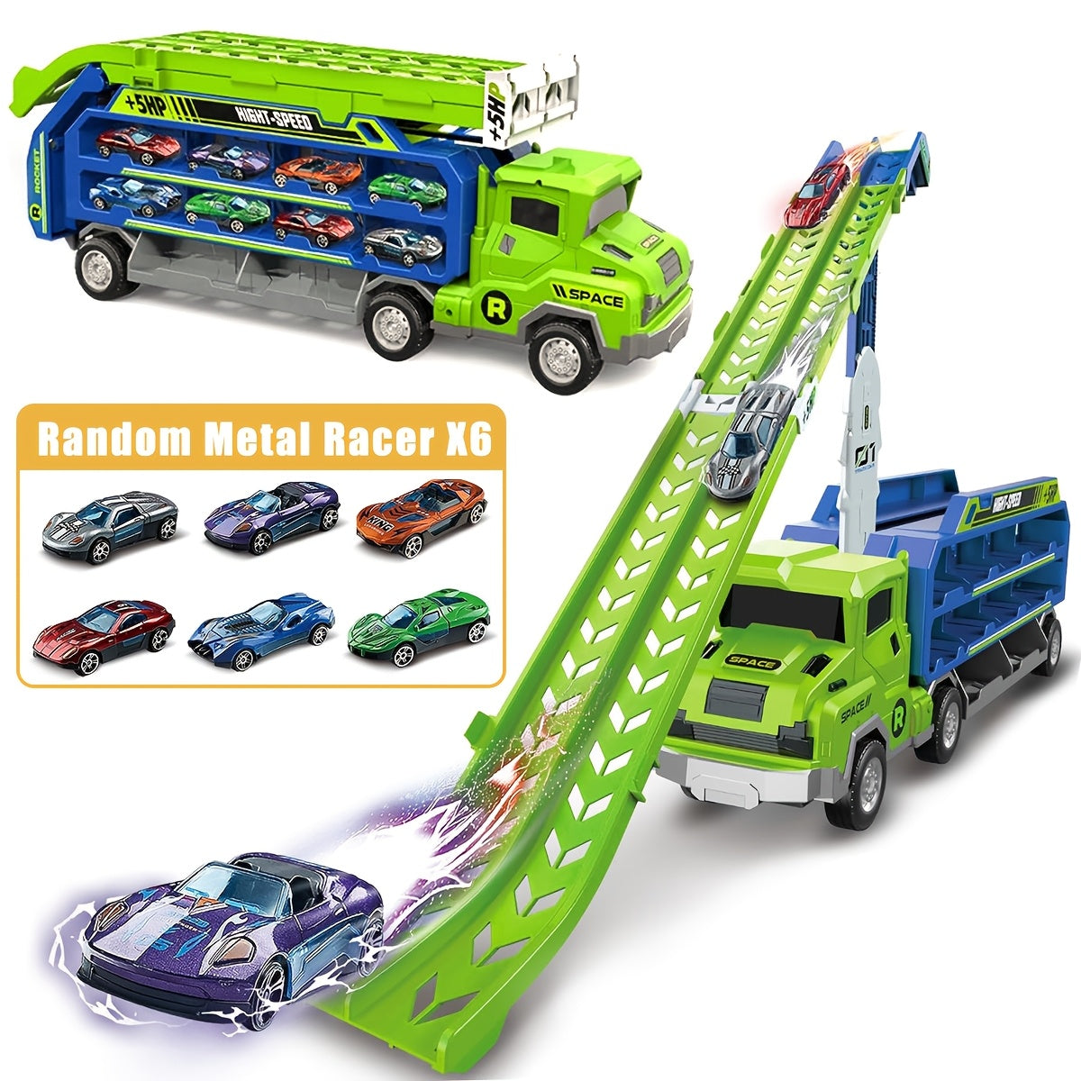 3-in-1 Transformeerbare Auto Speelset | Met Raketlanceerder, Inertiaal Slide & Vouwbare Vrachtwagen | STEM Educatief Speelgoed voor 3+ Jaar | Inclusief Metaalauto's