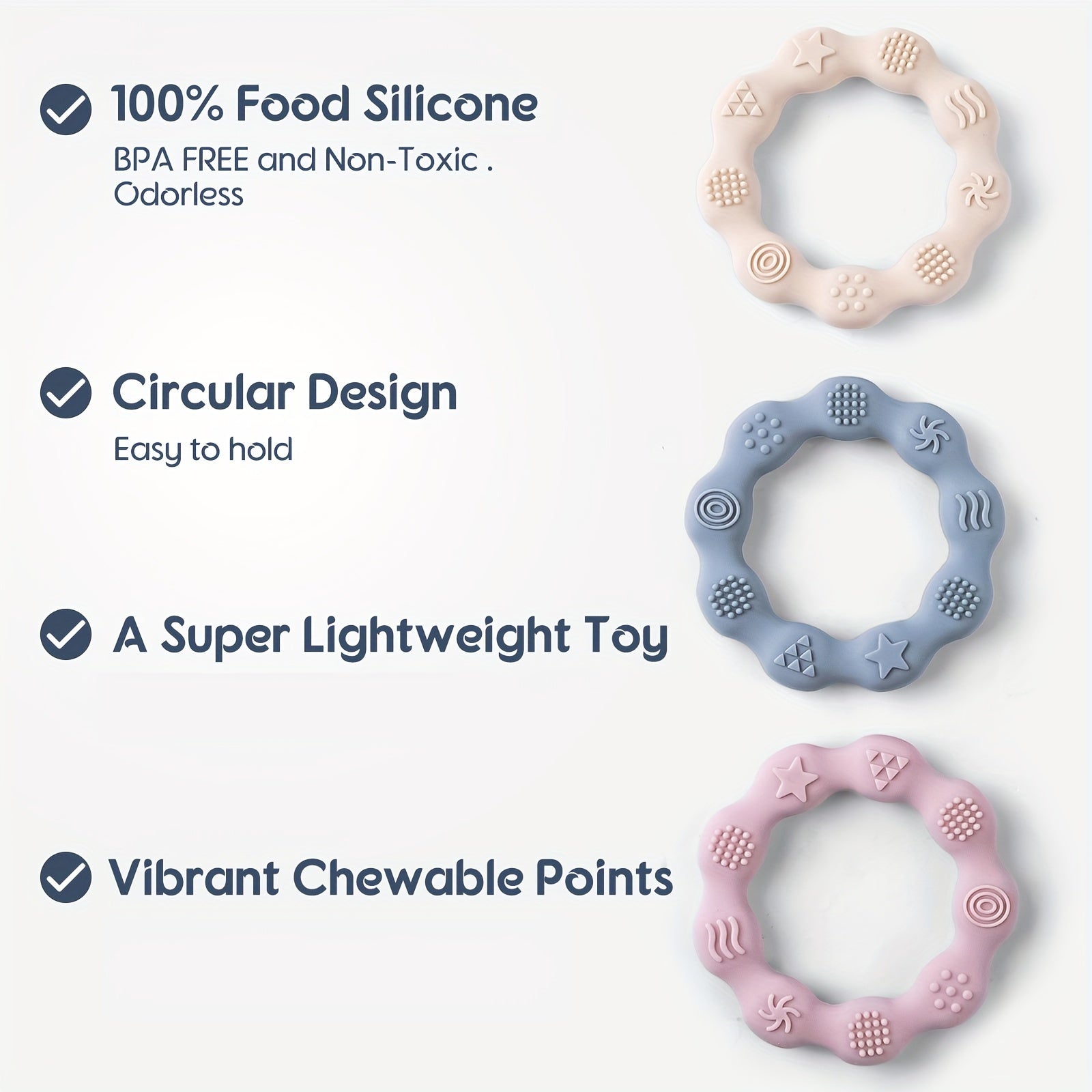 Siliconen Bijtring Ring | BPA Vrije Zachte en Getextureerde Bijtspeeltjes voor Baby’s 0 tot 2 Jaar