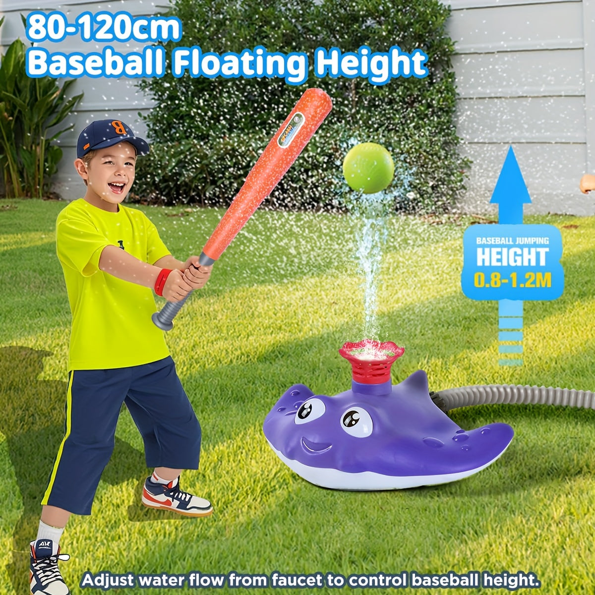 4-in-1 Watersproeier Basebal & Raketlanceerder voor Kinderen – Zomers Buitenspeelgoed met 3 Jets, 360° Draaibare Sproeier & 3 Raketjes – Voor Tuin en Zwembadfeestjes