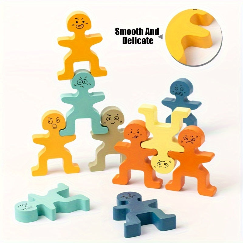 Houten Stapelblokken in Felle Kleuren | Balansspel voor Motorische Ontwikkeling & Concentratie, Ideaal als Cadeau voor Kerst & Thanksgiving