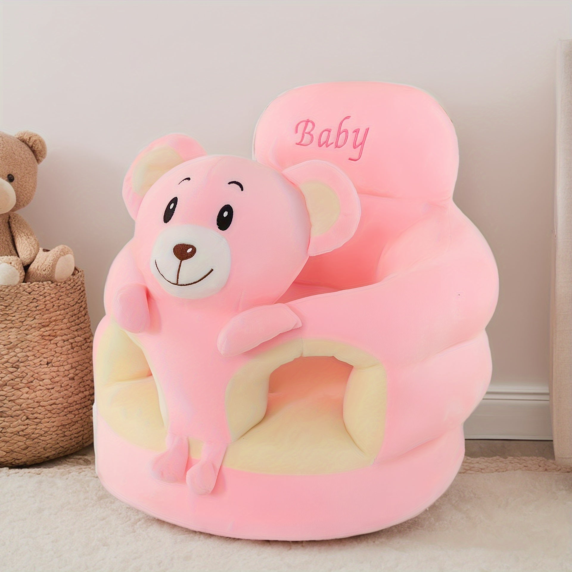 Zachte Pluche Kinderstoel voor Baby en Peuter - Groene Kinderfauteuil met Rugsteun voor Jongens en Meisjes - Comfortabel Babyzitje om te Leren Zitten