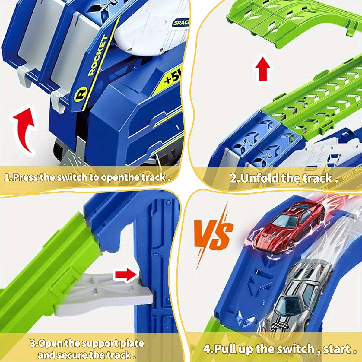 Dino Transport Truck & Racebaan Speelgoed | Wrijvingsvoertuig met Uitklapbare Racebaan | Inclusief Auto's | Cadeau voor 3-6 Jaar