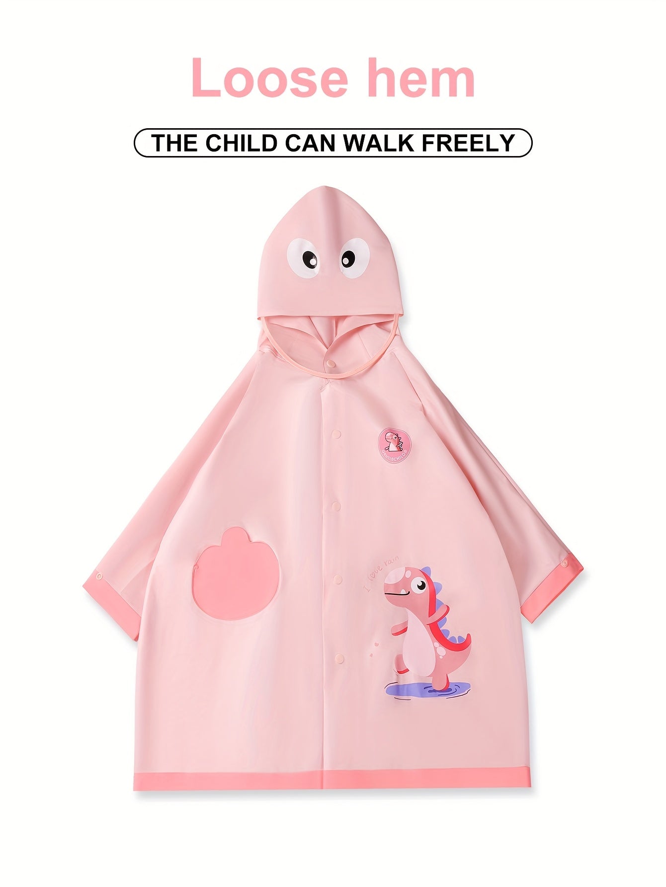 Regenjas Dinosaurus voor Kinderen Vanaf 3 Jaar - Waterdichte Kapjas met Oortjes voor Jongens en Meisjes - Lichtgewicht Buitenkleding