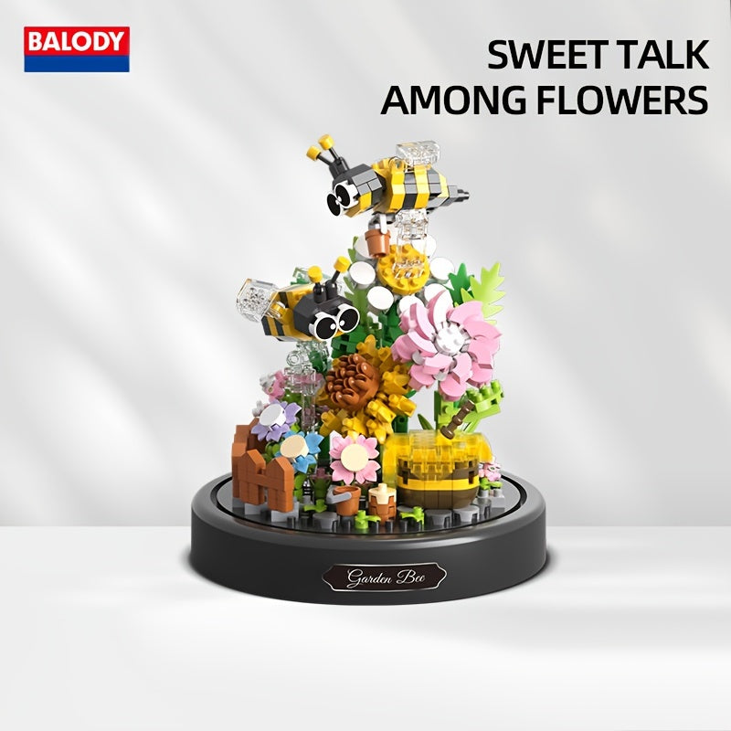 588pcs With Dust Cover Garden Bee Flowers Sweet Talk Creative Building Blocks Decoration Toy, Fun Building Blocks, Interlocking Building Block, Holiday Gift halloween, christmas gift