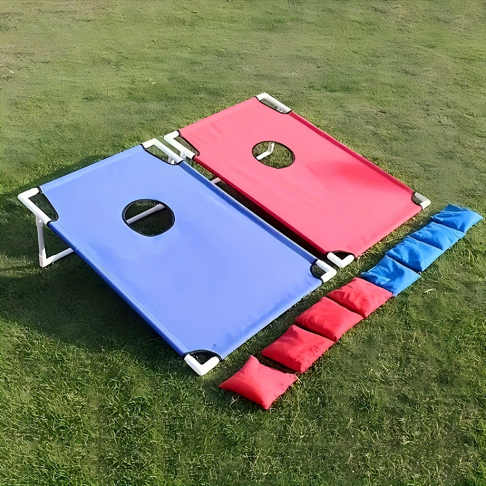 Opvouwbaar Cornhole Spel – 1 Stuks Rood of Blauw Draagbaar Cornhole Game met 6 Bean Bags | Buitenspel voor Feestjes, Camping & Familieplezier, PVC Materiaal