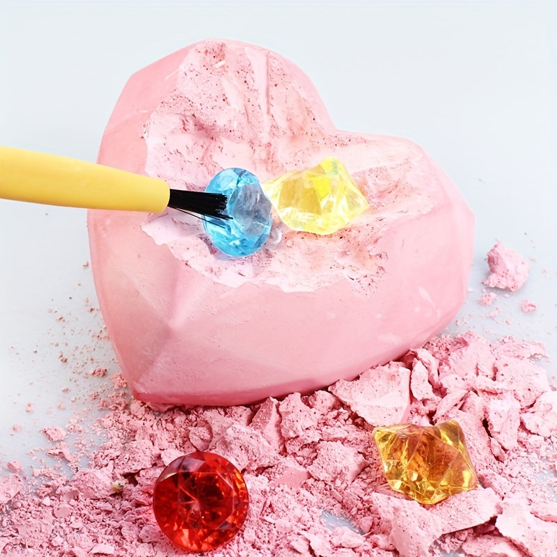 Kinder Archeologie Opgraving naar Edelstenen | DIY Handmatige Opgraving naar Schat Fossielen voor Hartvormige Doos Puzzel Handgemaakt Speelgoed