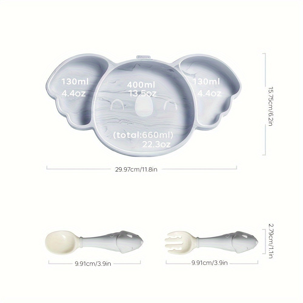 Siliconen Eetset voor Baby's en Peuters - Antislip Zuignap Bord met Bestek voor Zelfstandig Leren Eten - Knoeilvrij Servies