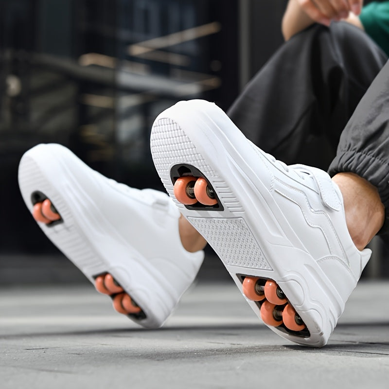 Coole Rolschaats Schoenen voor Kinderen en Tieners (t/m 14 Jaar) - Zwart/Wit Retro Sneakers met 6 Wieltjes - Unisex Sportschoenen voor Jongens en Meisjes