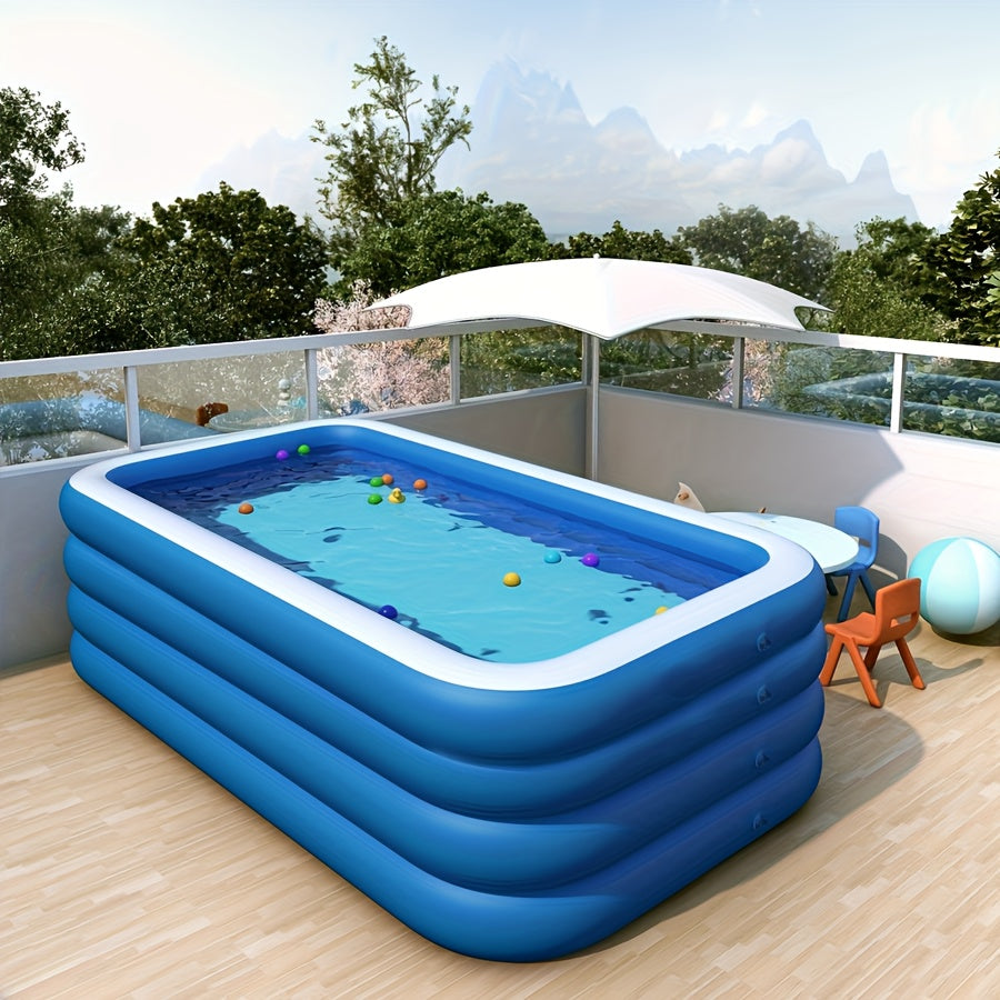 [XL Opblaasbaar Zwembad] Groot Blauw Opblaasbaar Zwembad met Bobo Ballen | Stevig PVC, Opvouwbaar & Draagbaar – Voor Tuin, Grasveld & Terras | Zomers Plezier voor het Hele Gezin