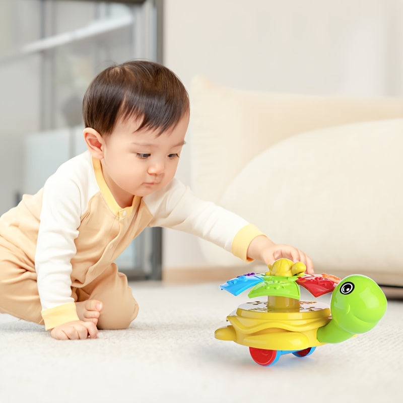 Vrolijk Duwfiguur met Duwstok voor Peuters vanaf 18 Maanden - Loopspeelgoed Schildpad of Kip voor Jongens en Meisjes - Interactief Cadeau voor Baby's Eerste Stapjes