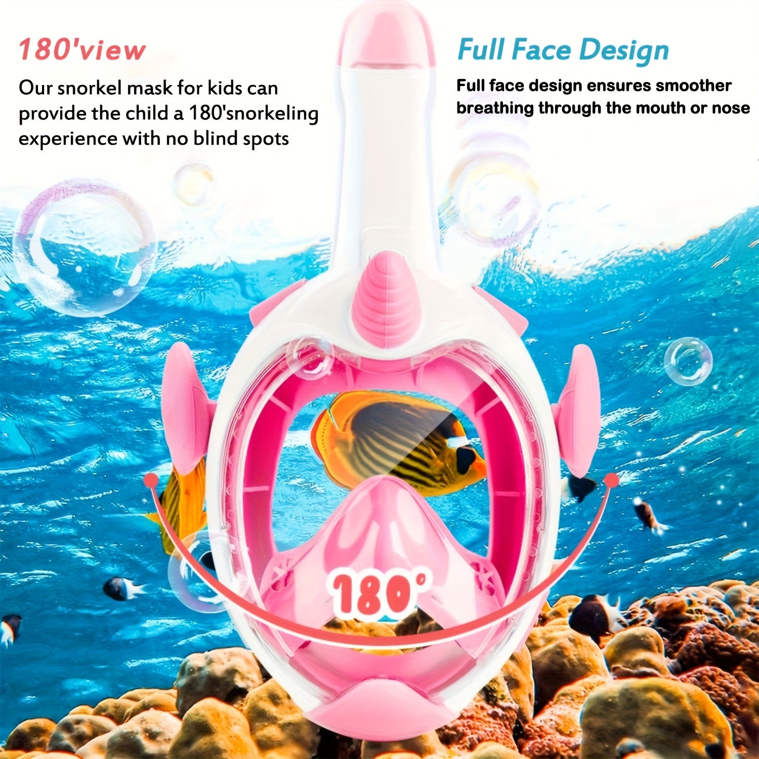 Full Face Snorkelmasker voor Kinderen - 180° Panoramisch Duikmasker met Cartoon Design voor Jongens en Meisjes - Zwem- en Duikbril Speelgoed