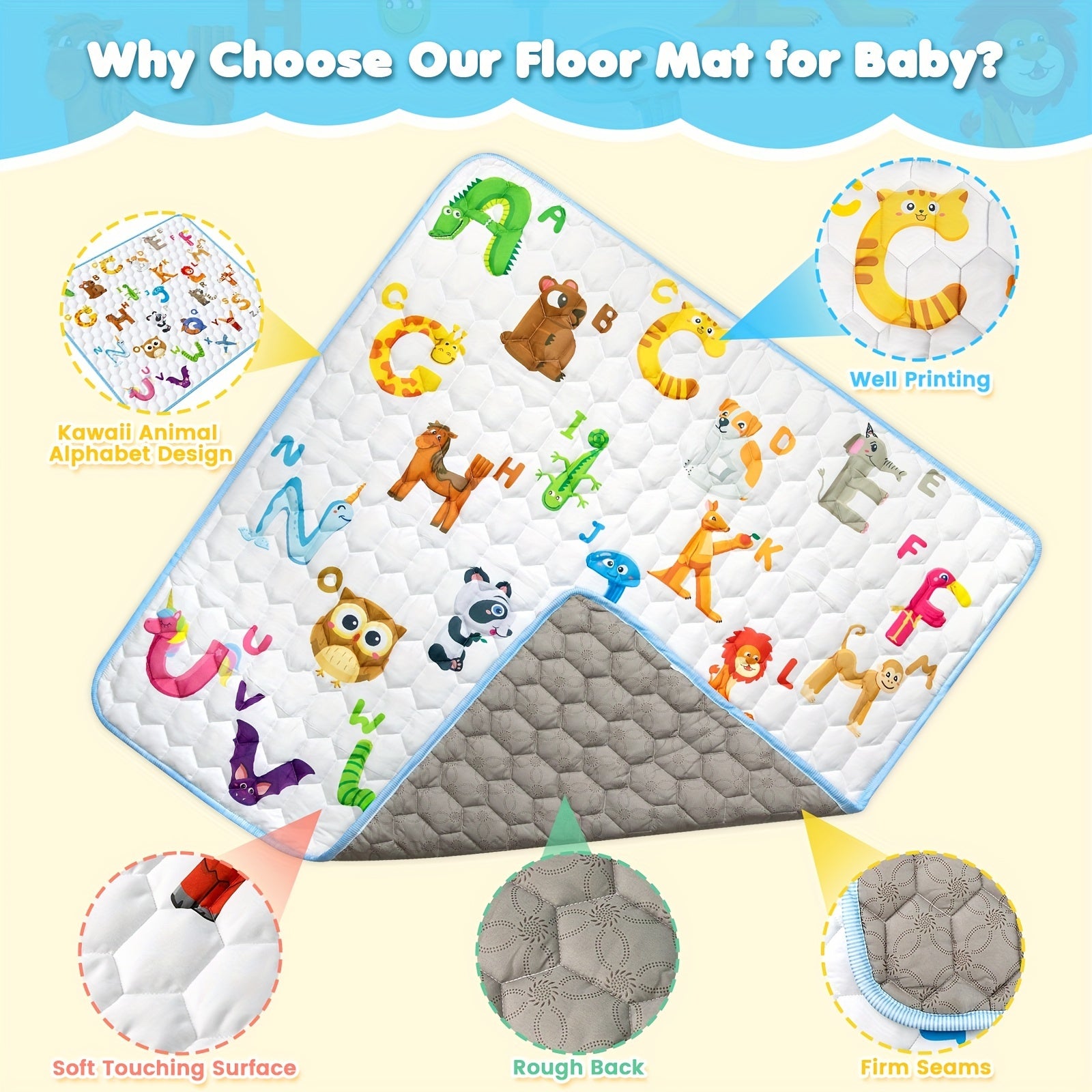 Dikkere Baby Speelmat | Zachte, Geurloze Vloeractiviteit Mat | 50x50 Speelruimte voor Baby's, Peuters | Vouwbaar & Machinewasbaar