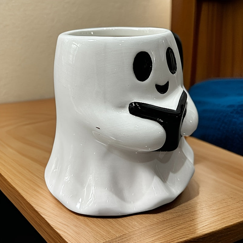 Leuke Halloween Mok met Lachend Spookje - Keramische Koffiebeker als Cadeau of Decoratie - Griezelige Theemok voor Thuis en op Kantoor