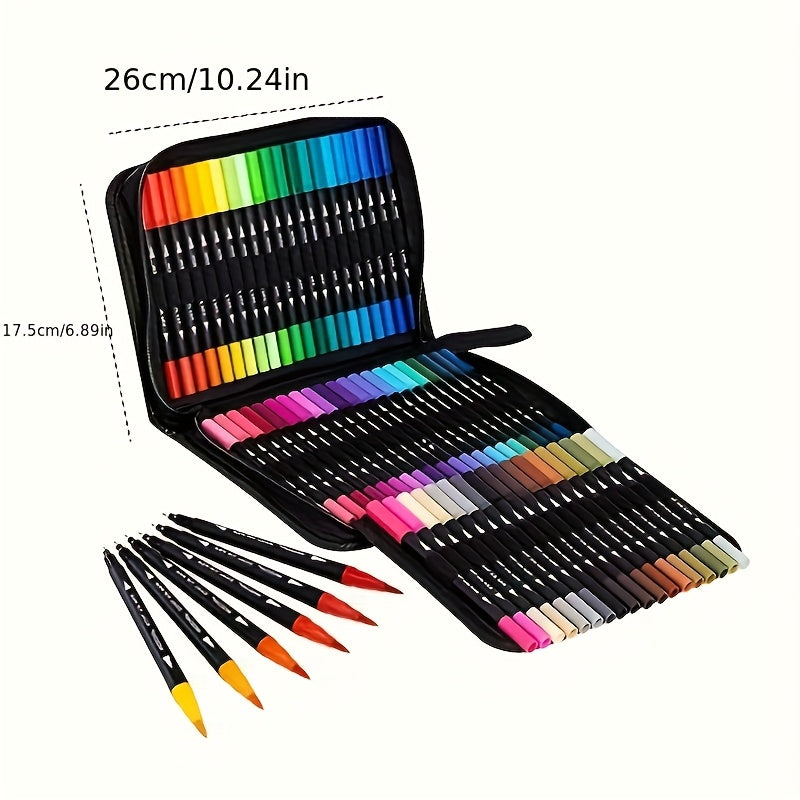 Dual Brush Art Markers | 60 Kleuren | Flexibele Borstel & Fijne Punt | Voor Kleuren, Journaling & Schetsen