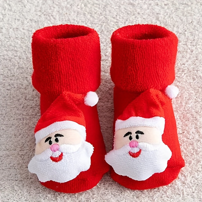 1 Paar 3D Kerstsokken voor Baby | Dikke Katoenen Sokken met Antislipnoppen, Kerstaccessoires
